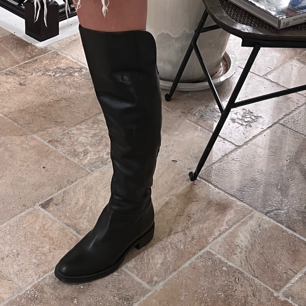 Cole Haan Black Leather Over the Knee Riding Boots Waterproof